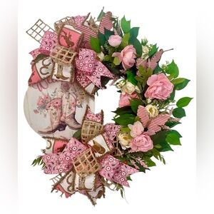 Floral Pink and Green Cowgirl Wreath